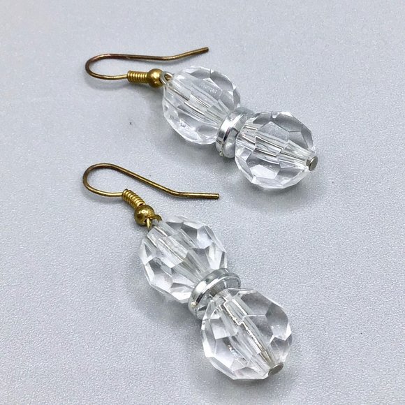 Clear Acrylic Beaded Dangles Earrings Faceted Beads Simple Everyday Jewelry - Picture 4 of 5